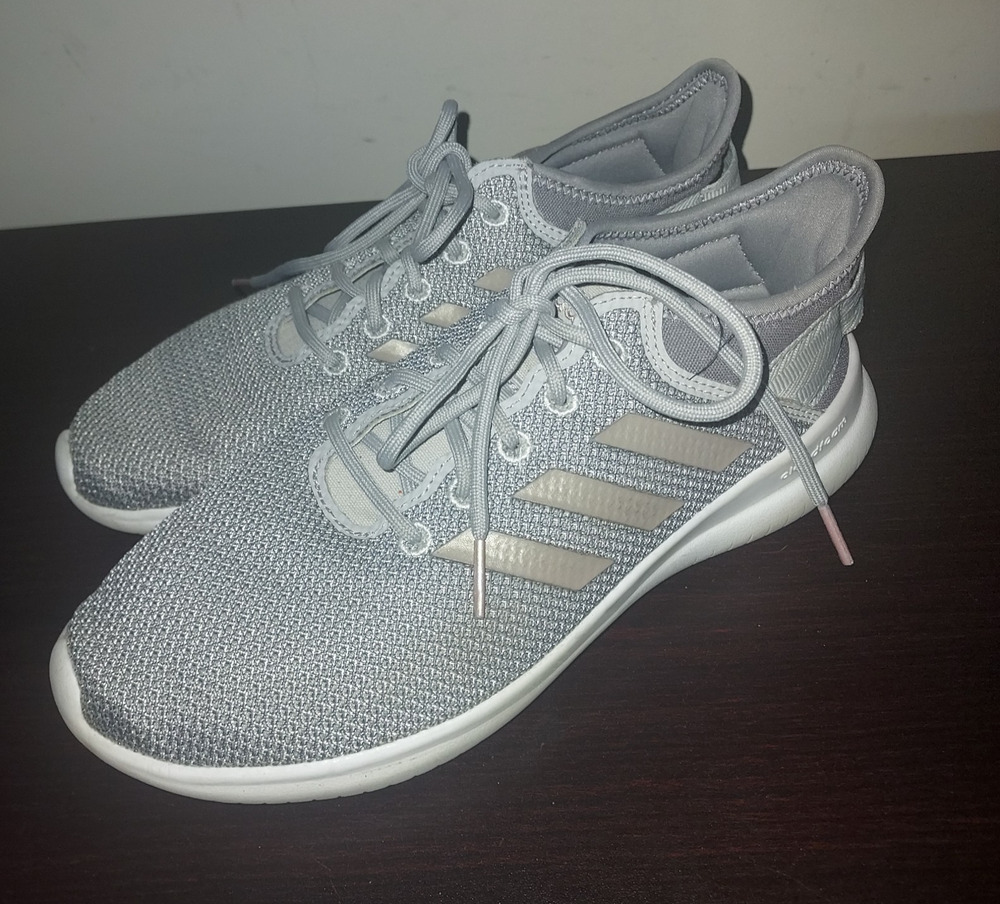 Adidas Women's Running Sneakers 7.5M Lace Up Cloudfoam QT Flex Low Top Gray